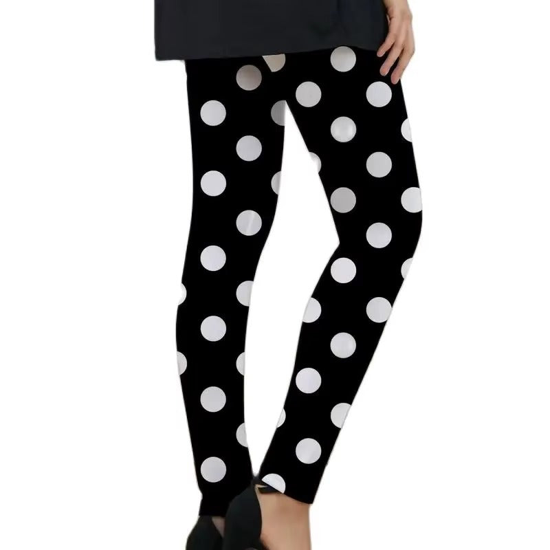 Classic polka dot print elastic waist slim-fit hip lift every day leggings Mssza