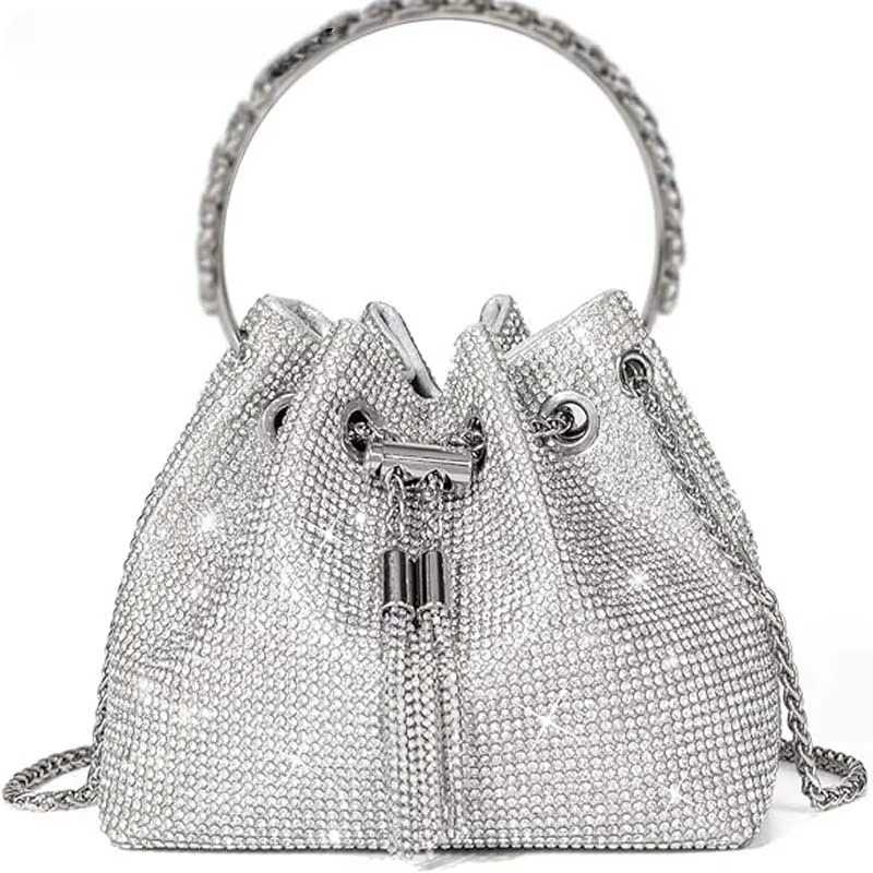 Classical Rhinestone Diomand Bucket Bling Evening Party Handbag Purse Mssza