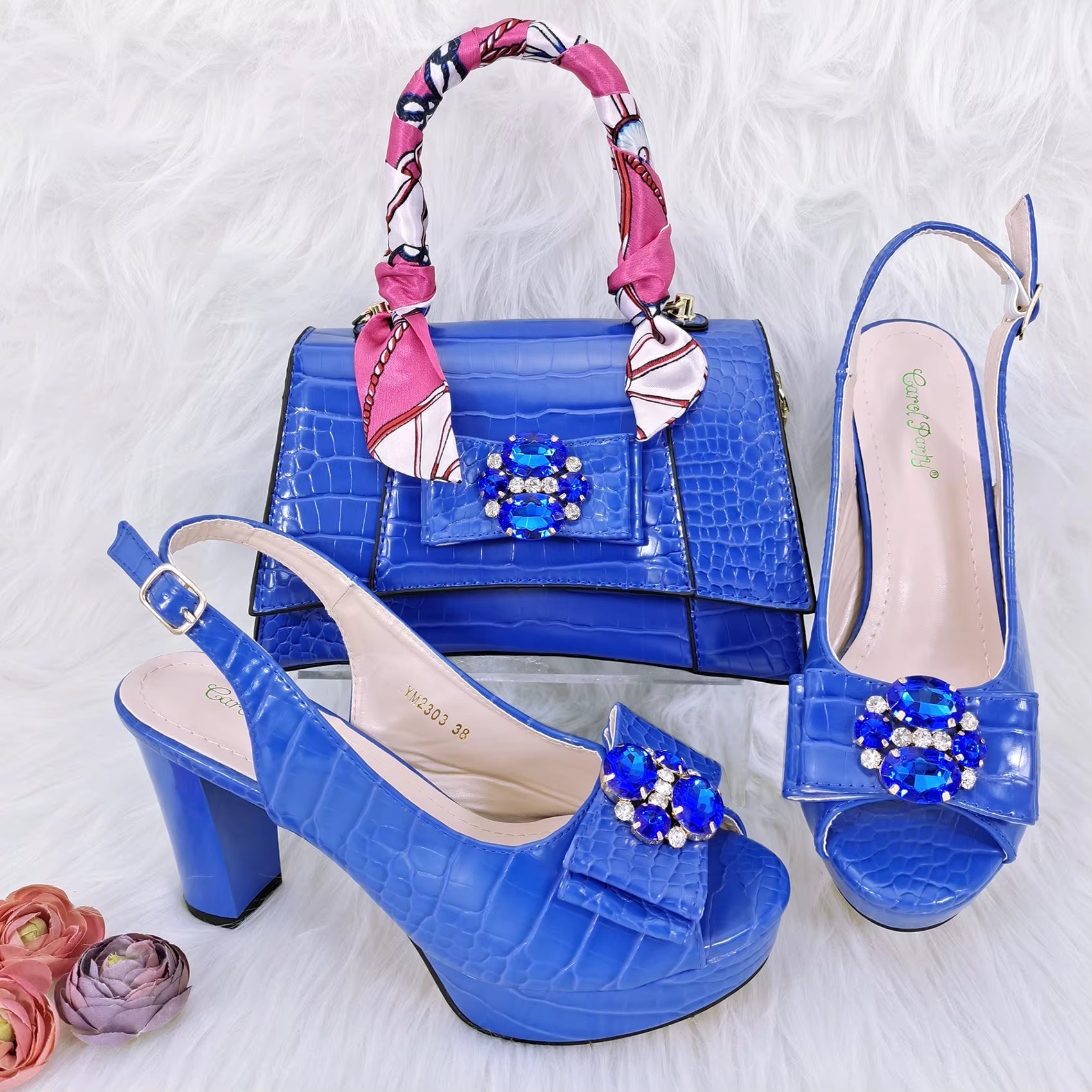Classics Style Platform Design Rhinestone Decoration Party Wedding Shoes and Bag Mssza