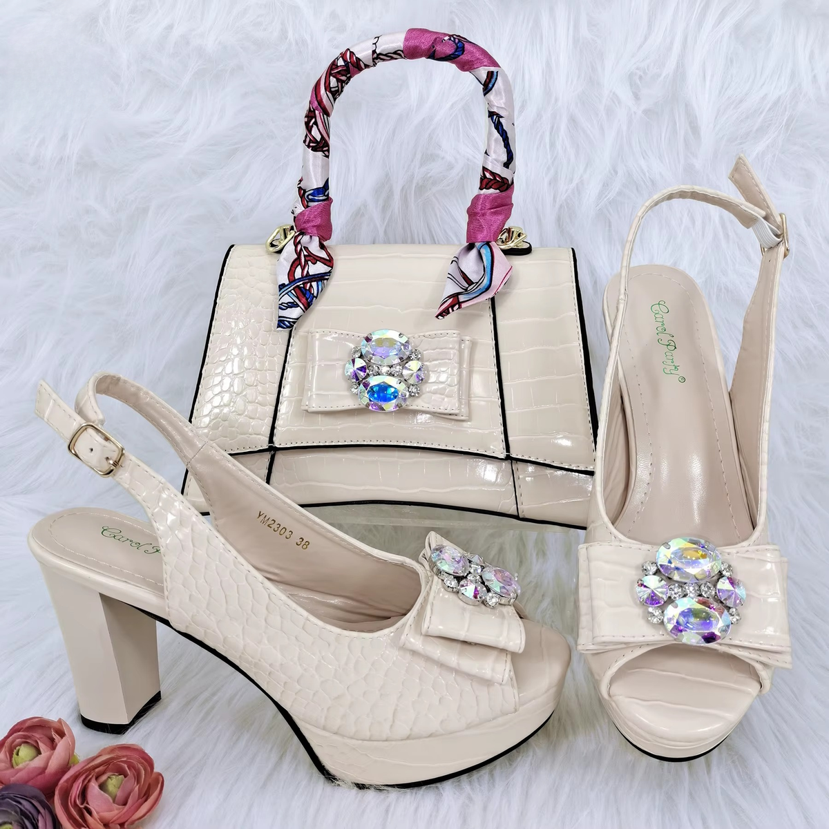 Classics Style Platform Design Rhinestone Decoration Party Wedding Shoes and Bag Mssza