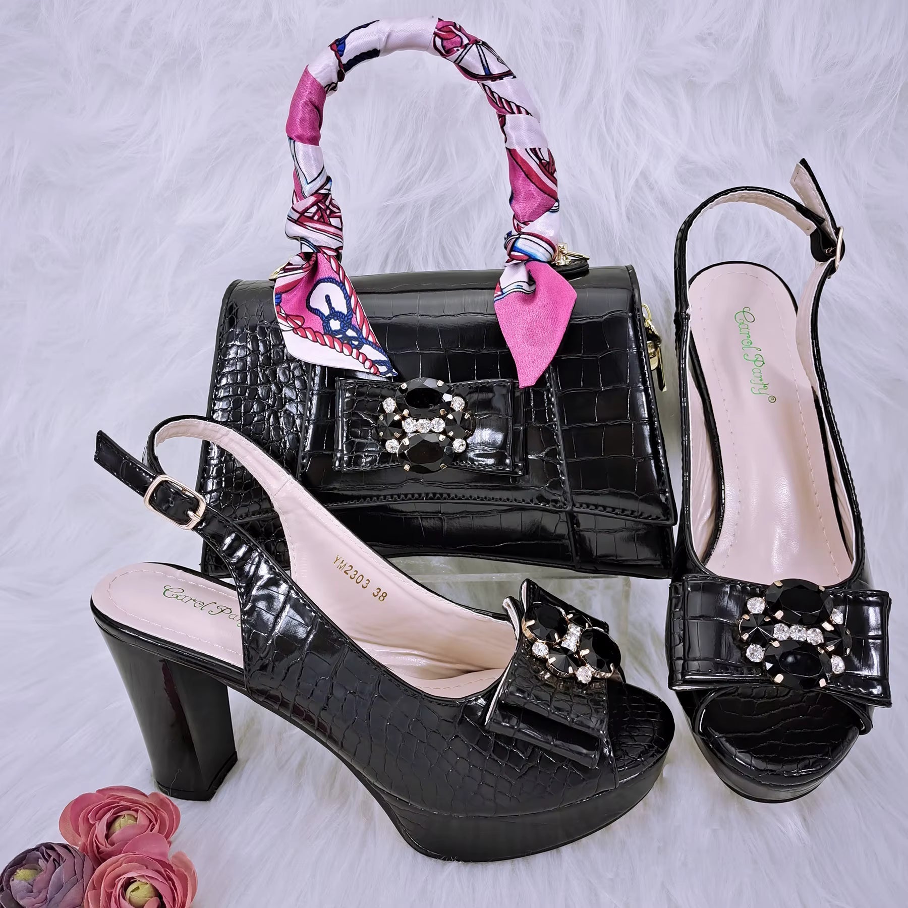 Classics Style Platform Design Rhinestone Decoration Party Wedding Shoes and Bag Mssza