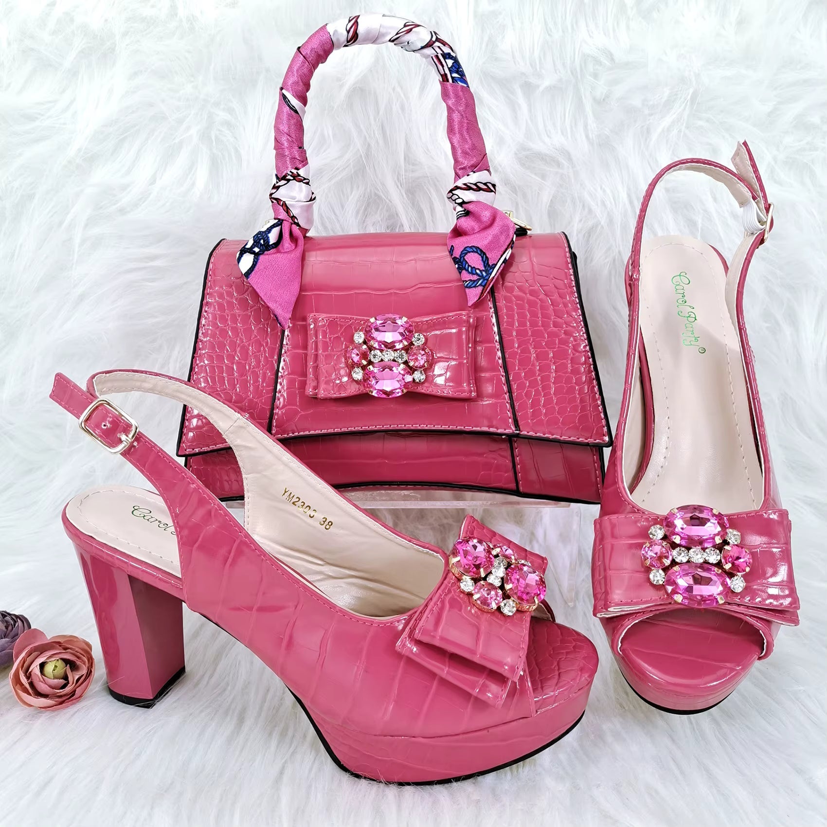 Classics Style Platform Design Rhinestone Decoration Party Wedding Shoes and Bag Mssza
