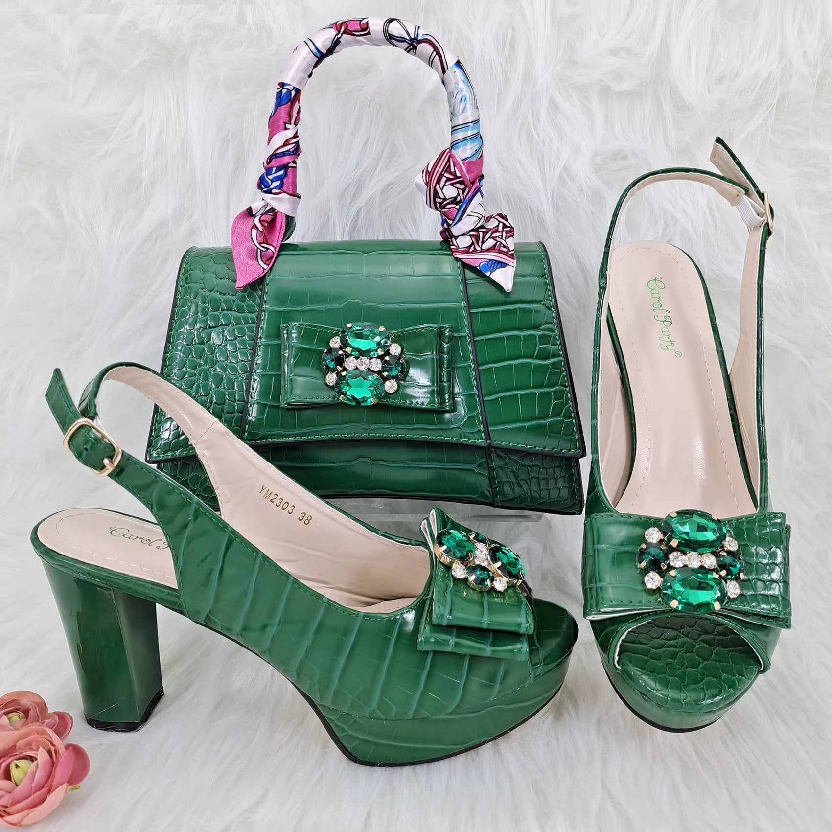 Classics Style Platform Design Rhinestone Decoration Party Wedding Shoes and Bag Mssza