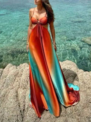 Unique Colorful Gradient Suspender Maxi Dress Mssaz Desses