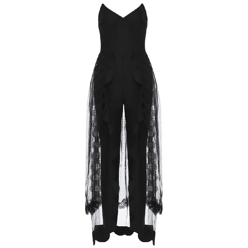 Club Stapless Lace Bodysuit Romper Long Pants Bodycon Jumpsuits Mssza