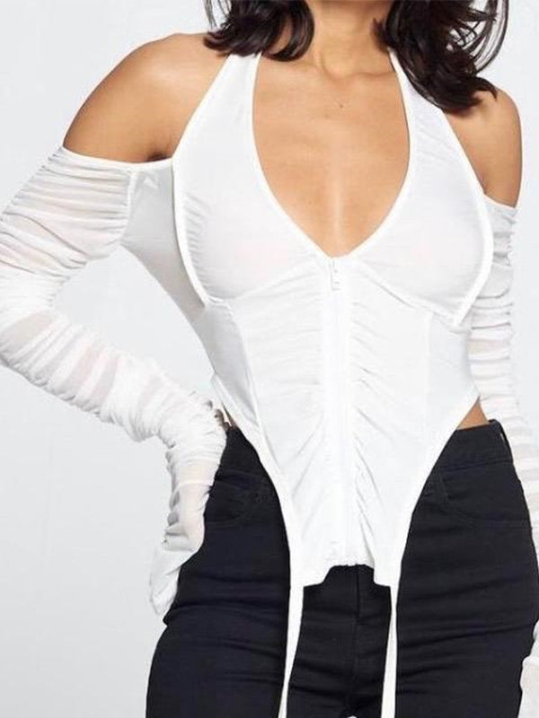 Cold Shoulder Draped Gauze Blouse Mssza