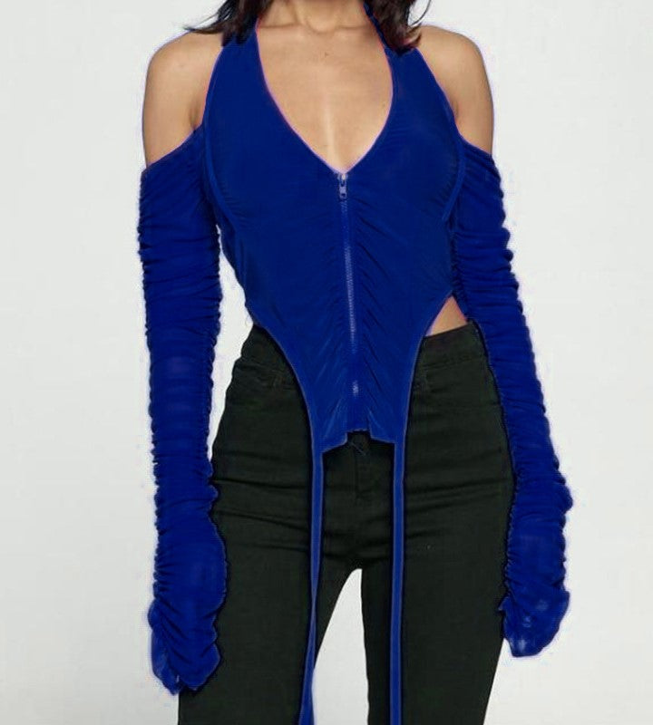 Cold Shoulder Draped Gauze Blouse Mssza