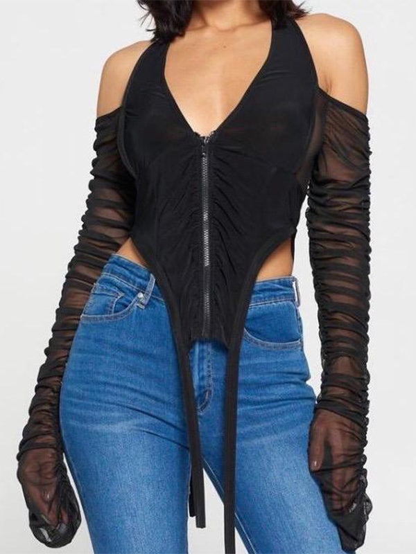 Cold Shoulder Draped Gauze Blouse Mssza