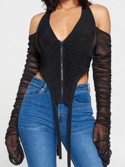 Cold Shoulder Draped Gauze Blouse Mssza