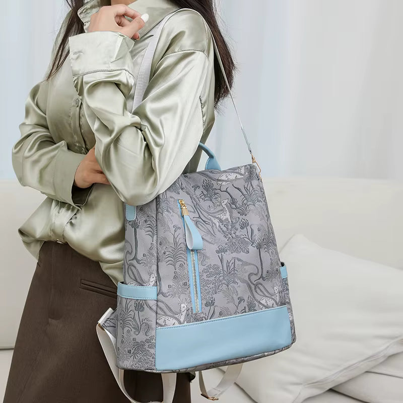 Color Blocking PU Leather Multi-function Anti Theft Leisure Travel Backpack Mssza