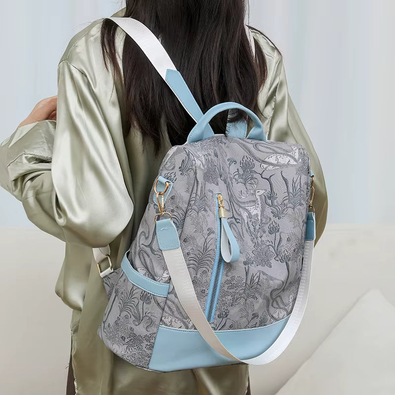 Color Blocking PU Leather Multi-function Anti Theft Leisure Travel Backpack Mssza