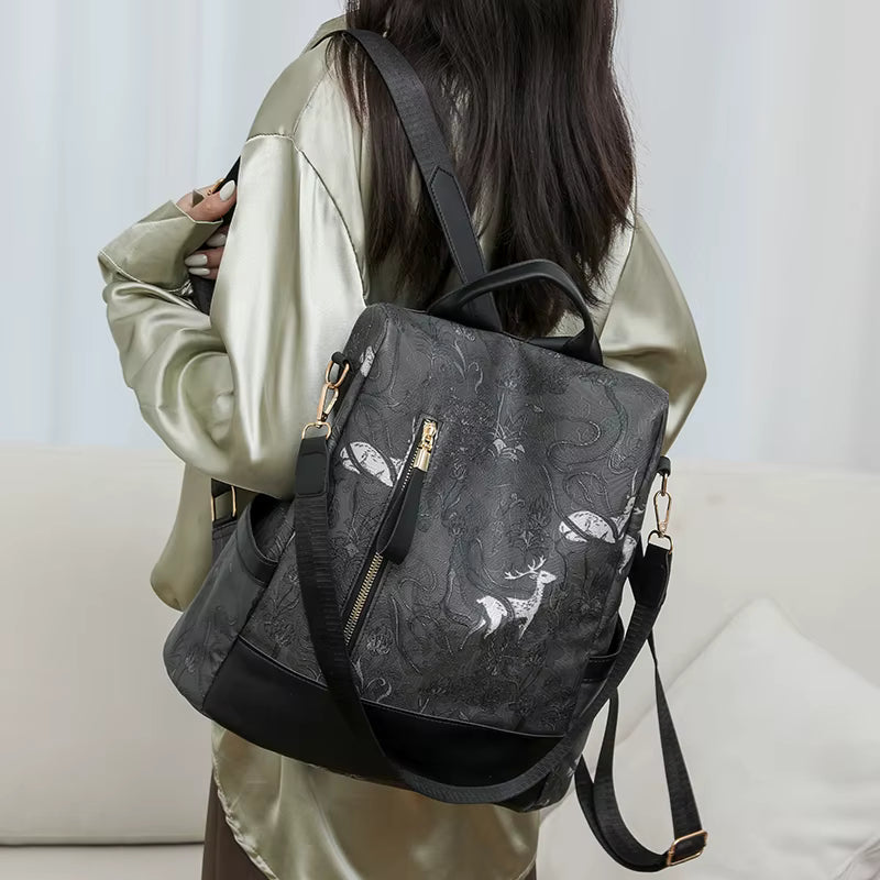 Color Blocking PU Leather Multi-function Anti Theft Leisure Travel Backpack Mssza