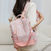Color Blocking PU Leather Multi-function Anti Theft Leisure Travel Backpack Mssza