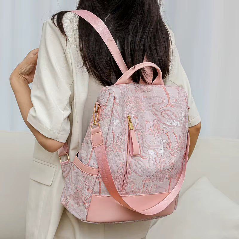 Color Blocking PU Leather Multi-function Anti Theft Leisure Travel Backpack Mssza