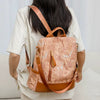 Color Blocking PU Leather Multi-function Anti Theft Leisure Travel Backpack Mssza