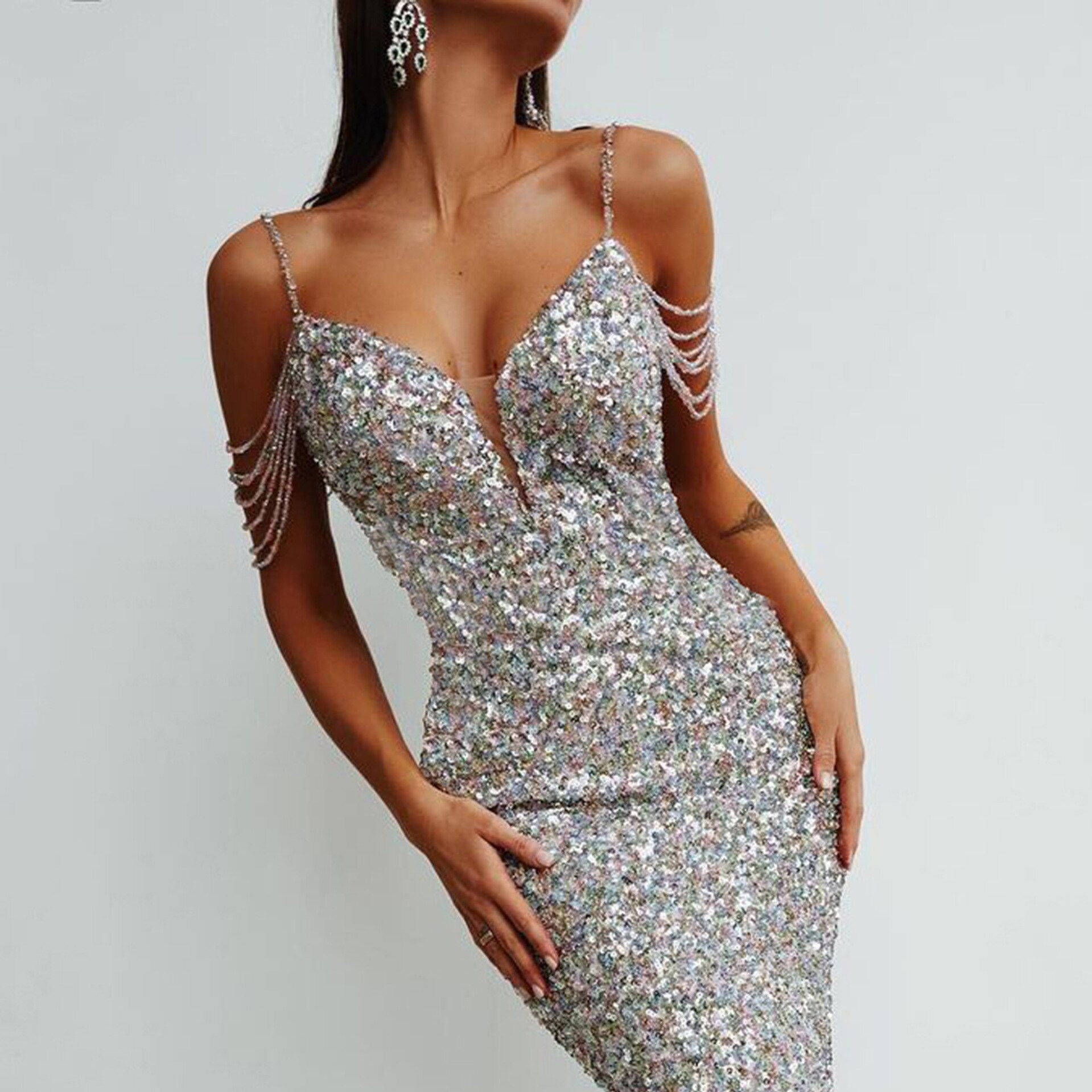 Sequin Crystal Spaghetti Strap Colorful Prom Dresses Mssaz Desses
