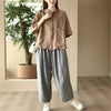 Comfortable Polo Collar Retro Cotton Linen Short Sleeve Loose Shirt Mssza