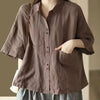 Comfortable Polo Collar Retro Cotton Linen Short Sleeve Loose Shirt Mssza