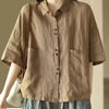 Comfortable Polo Collar Retro Cotton Linen Short Sleeve Loose Shirt Mssza