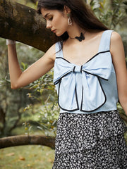 Contrast Bowknot Front Zip Back Sleeveless Tank Top Mssza
