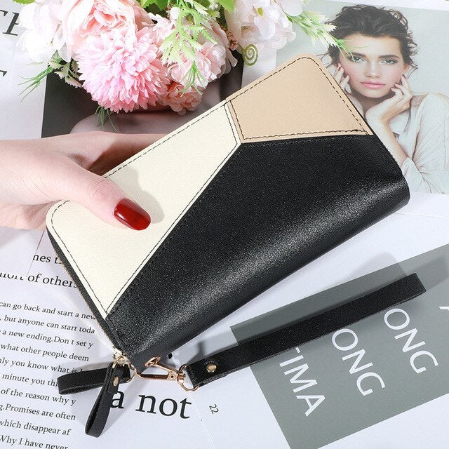 Contrast Color Double Zipper Large Capacity Long Wallet Mssza