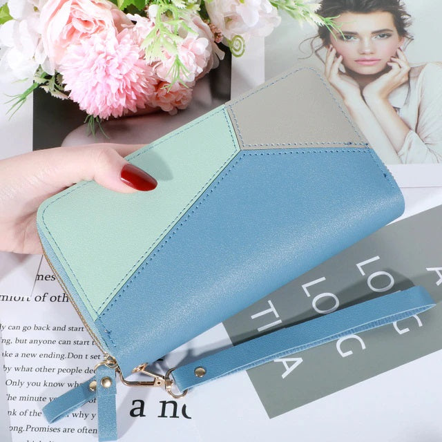 Contrast Color Double Zipper Large Capacity Long Wallet Mssza
