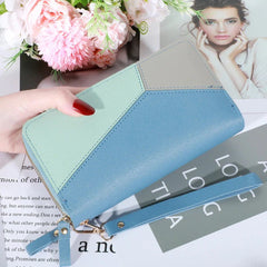 Contrast Color Double Zipper Large Capacity Long Wallet Mssza