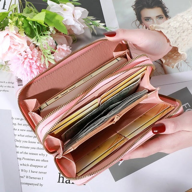 Contrast Color Double Zipper Large Capacity Long Wallet Mssza