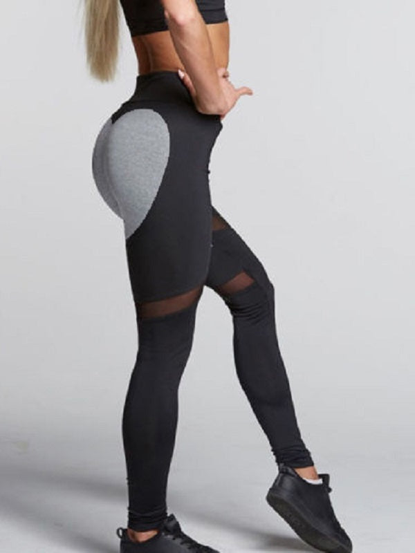 Contrast Color Heart Print High Waist Yoga Leggings Mssza