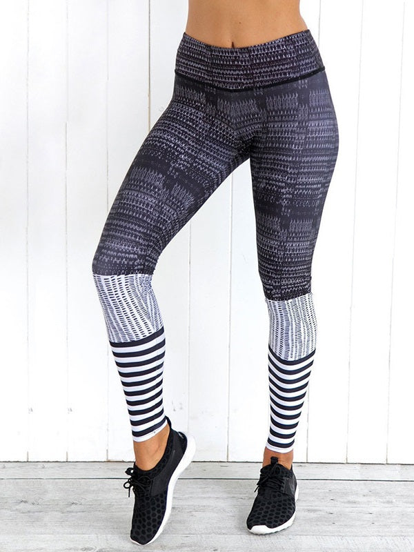 Contrast Color Striped High Waist Yoga Leggings Mssza