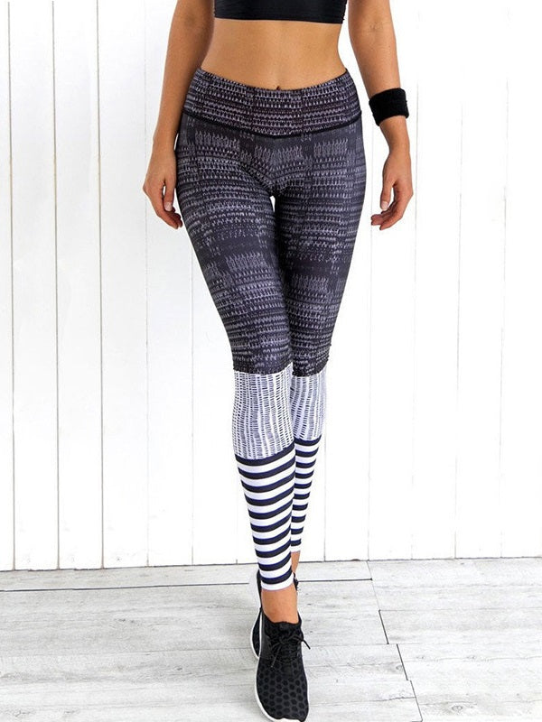 Contrast Color Striped High Waist Yoga Leggings Mssza