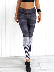 Contrast Color Striped High Waist Yoga Leggings Mssza