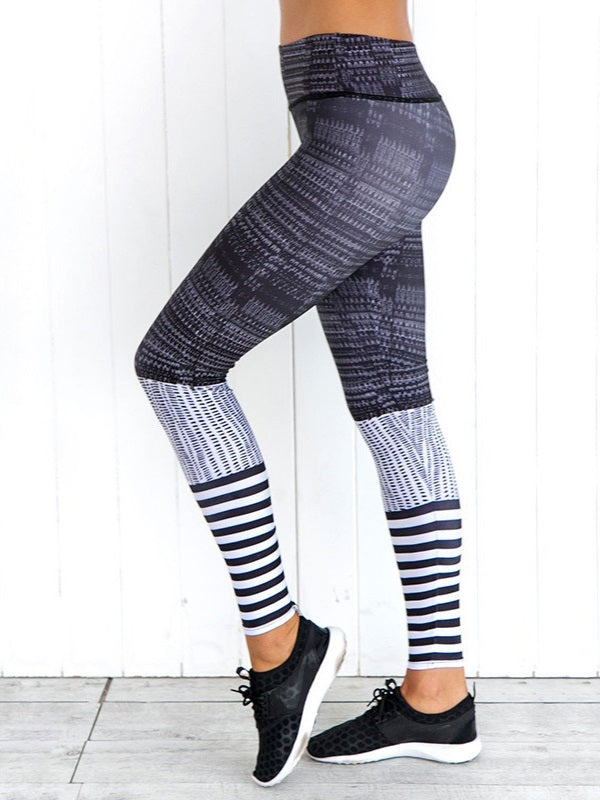 Contrast Color Striped High Waist Yoga Leggings Mssza