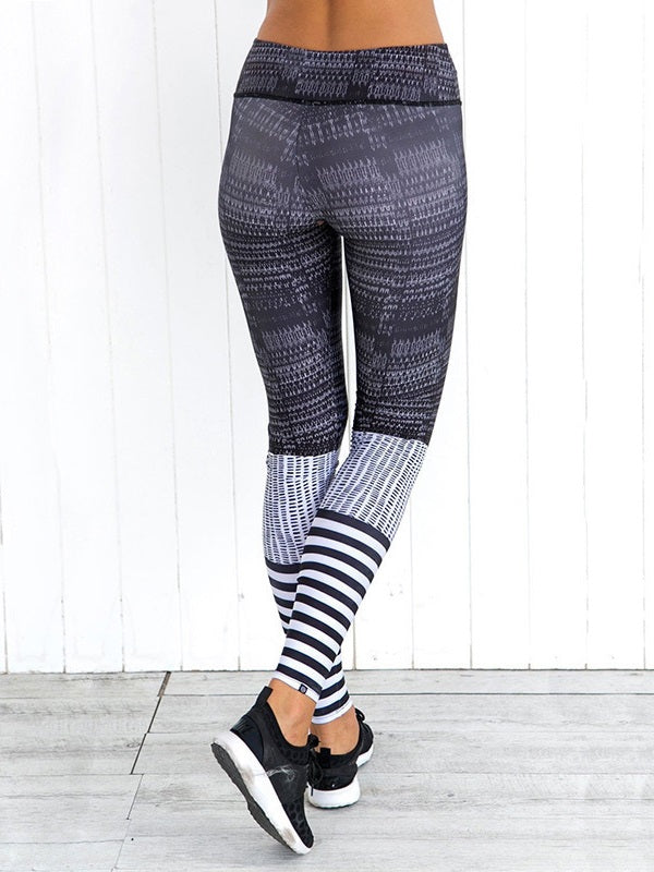 Contrast Color Striped High Waist Yoga Leggings Mssza