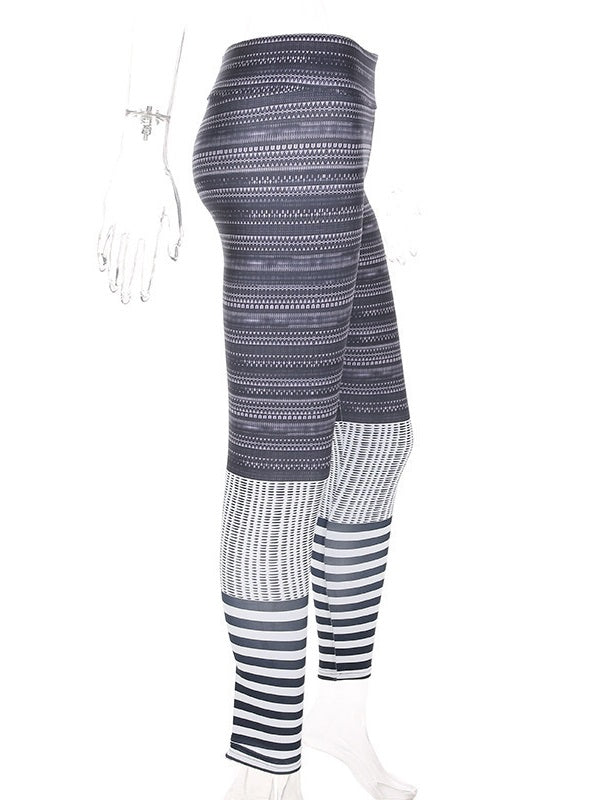 Contrast Color Striped High Waist Yoga Leggings Mssza