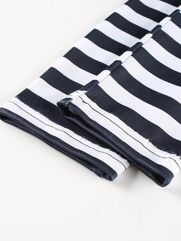 Contrast Color Striped High Waist Yoga Leggings Mssza
