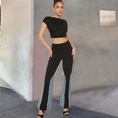 Elegant Contrast Color Vibe Style Design Sense High Waist Straight Pants Mssza