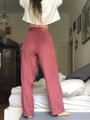Corduroy Button Solid Casual Pants Mssza