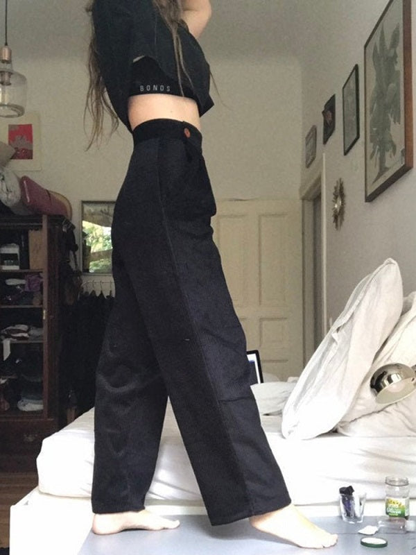 Corduroy Button Solid Casual Pants Mssza