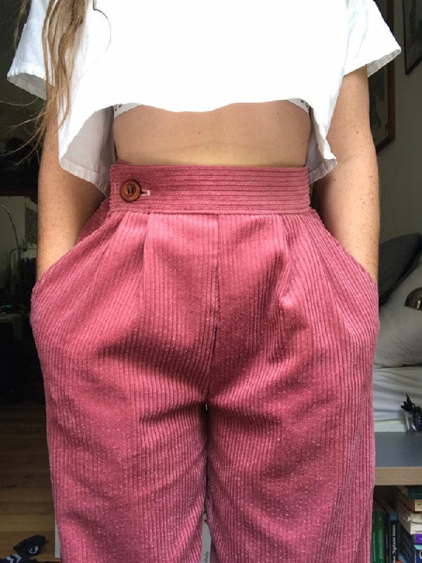 Corduroy Button Solid Casual Pants Mssza
