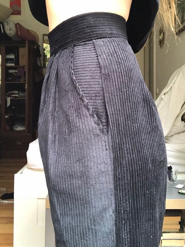 Corduroy Button Solid Casual Pants Mssza