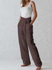 Cotton Belted High Waist Casual Wide Leg Harem Pants Mssza