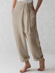 Cotton Belted High Waist Casual Wide Leg Harem Pants Mssza