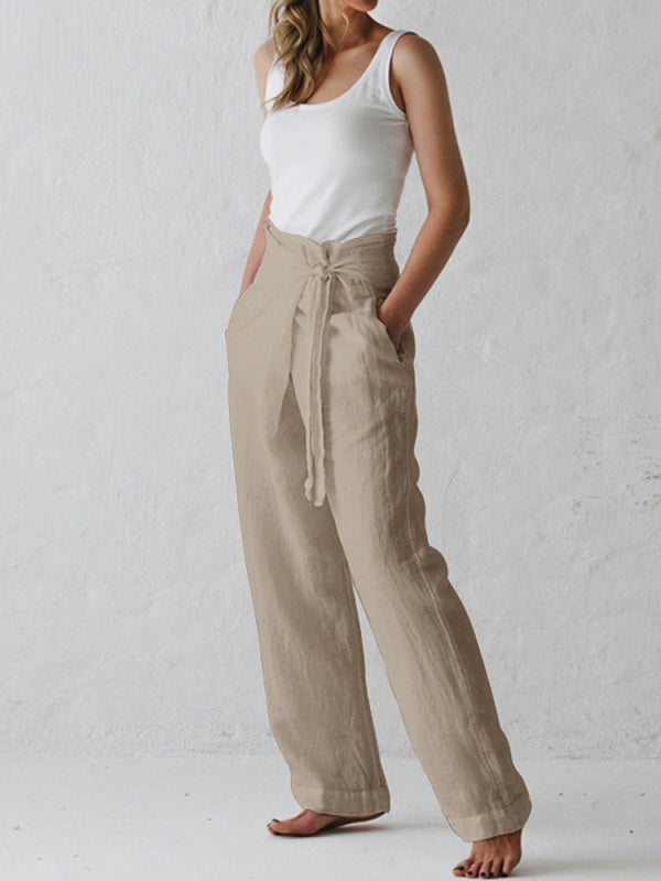Cotton Belted High Waist Casual Wide Leg Harem Pants Mssza