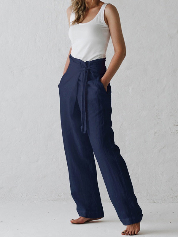 Cotton Belted High Waist Casual Wide Leg Harem Pants Mssza