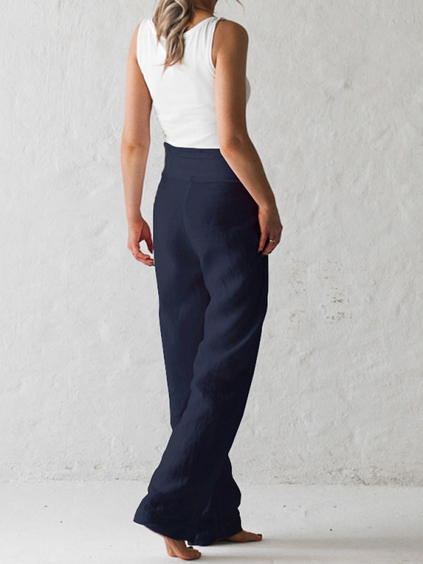 Cotton Belted High Waist Casual Wide Leg Harem Pants Mssza