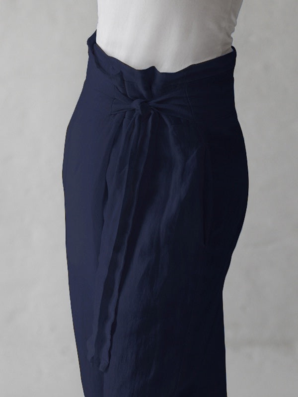 Cotton Belted High Waist Casual Wide Leg Harem Pants Mssza