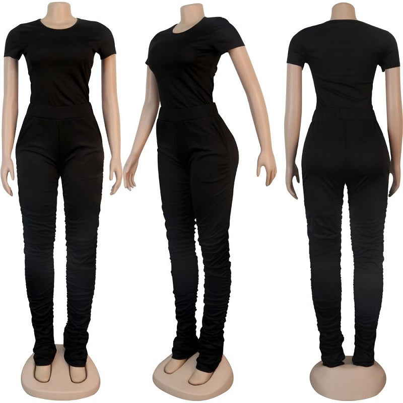 Cotton Crop Top Long Pants Sport Two Piece Set Mssza