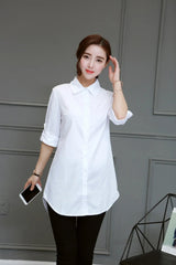 Cotton Long Blouses Top Slim Long Sleeve Turn-down Collar Shirts Mssza