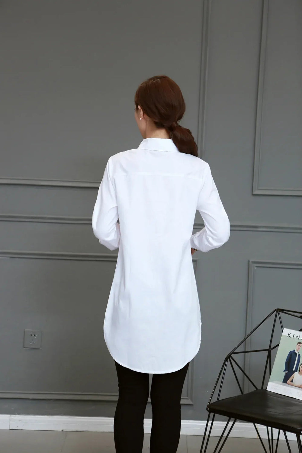 Cotton Long Blouses Top Slim Long Sleeve Turn-down Collar Shirts Mssza